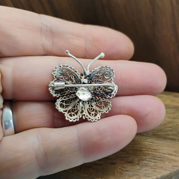 Vintage Sterling Silver Filigree Butterfly Brooch Pin - Picture 5 of 5